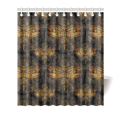 Gold Dragonfly Mandala Shower Curtain