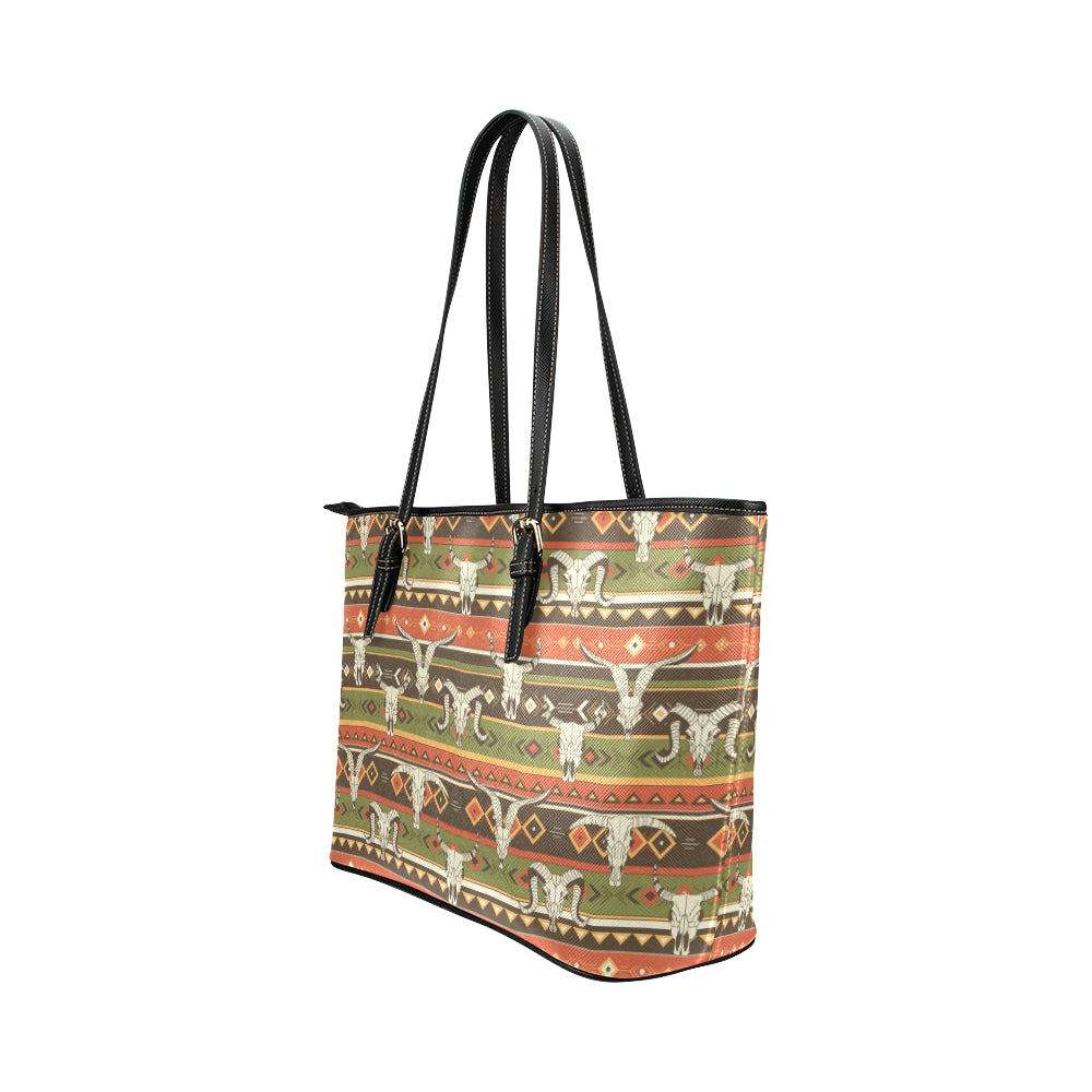 American indian Skull Animal Leather Tote Bag