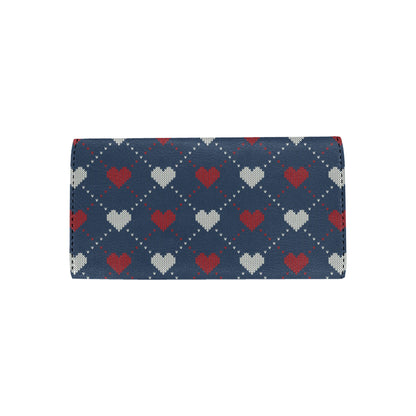 Heart Knit Pattern Print Design HE05 Women's Trifold Wallet
