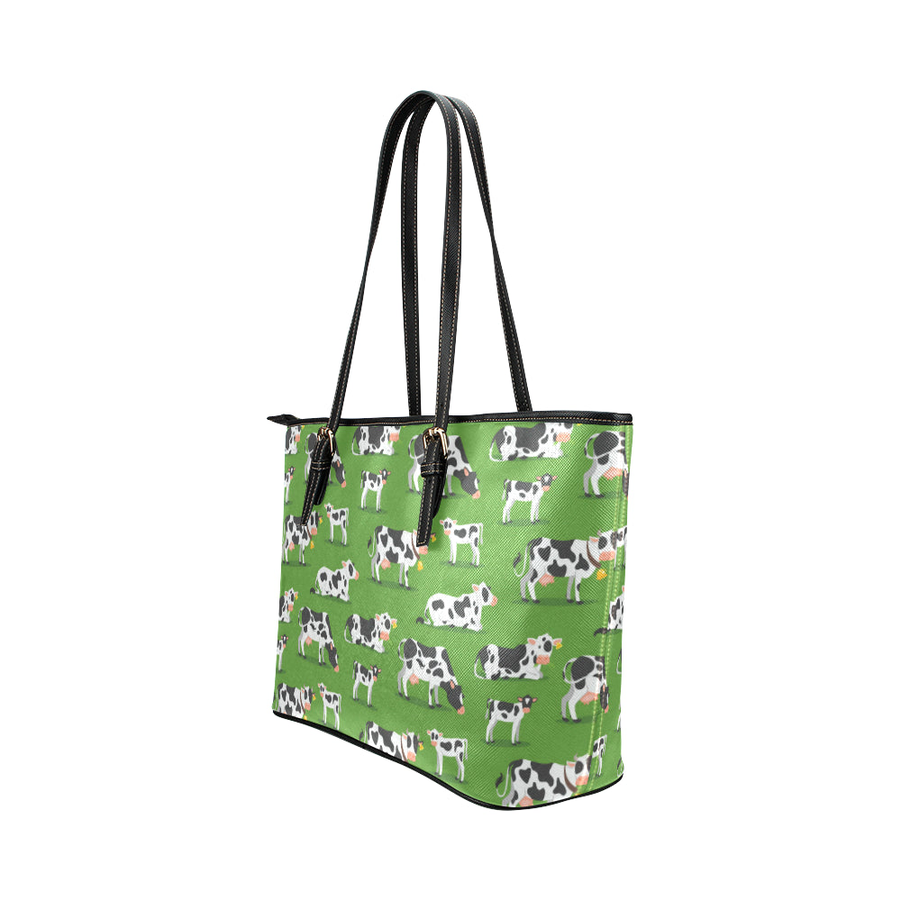Cow Happy Print Pattern Leather Tote Bag
