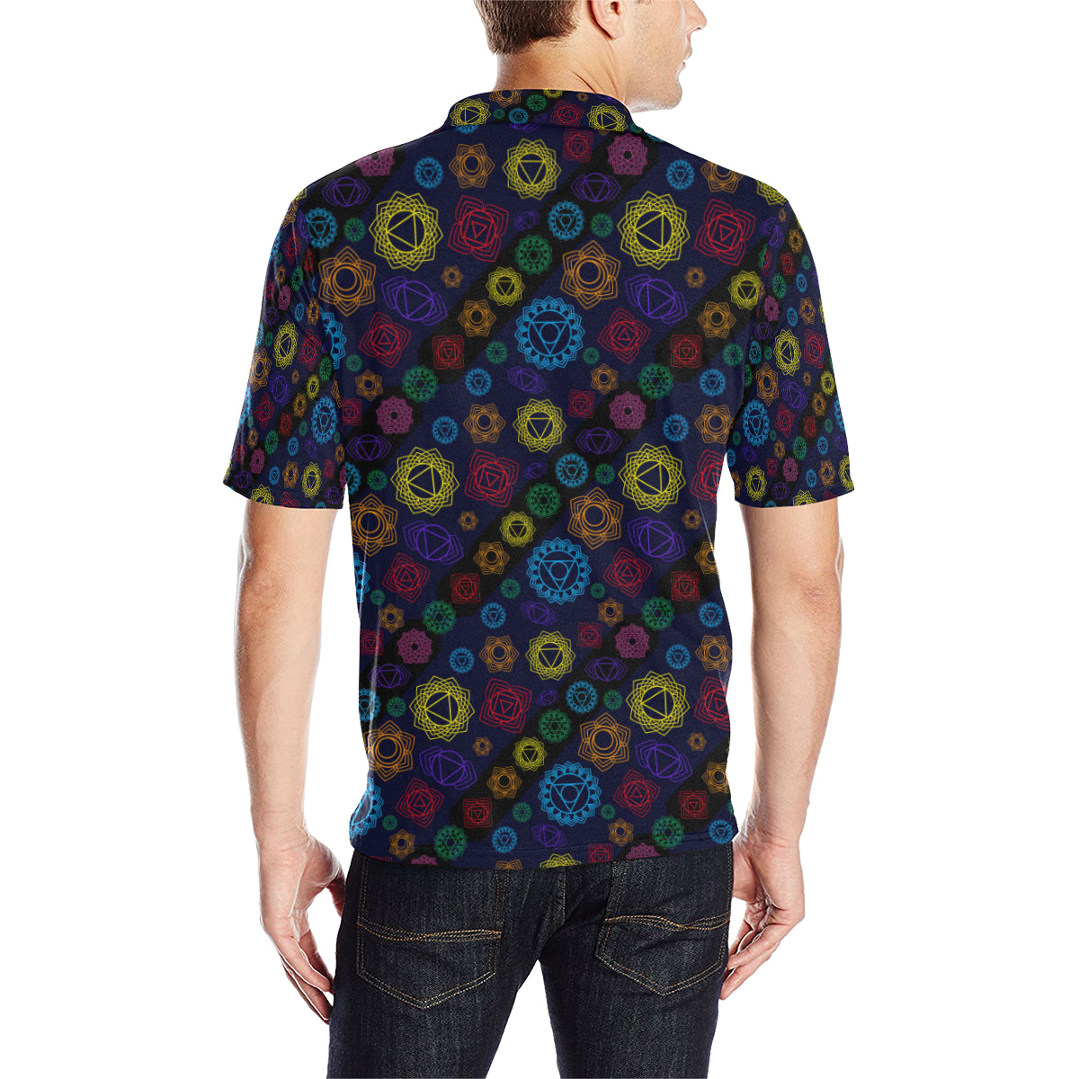 Chakra Colorful Print Pattern Men Polo Shirt