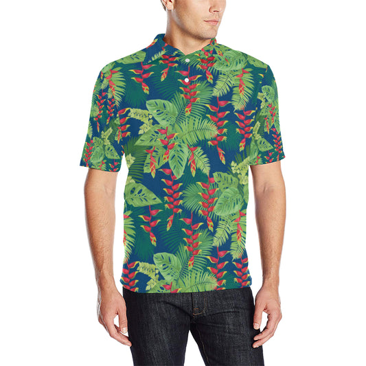 Heliconia Pattern Print Design HL08 Men Polo Shirt
