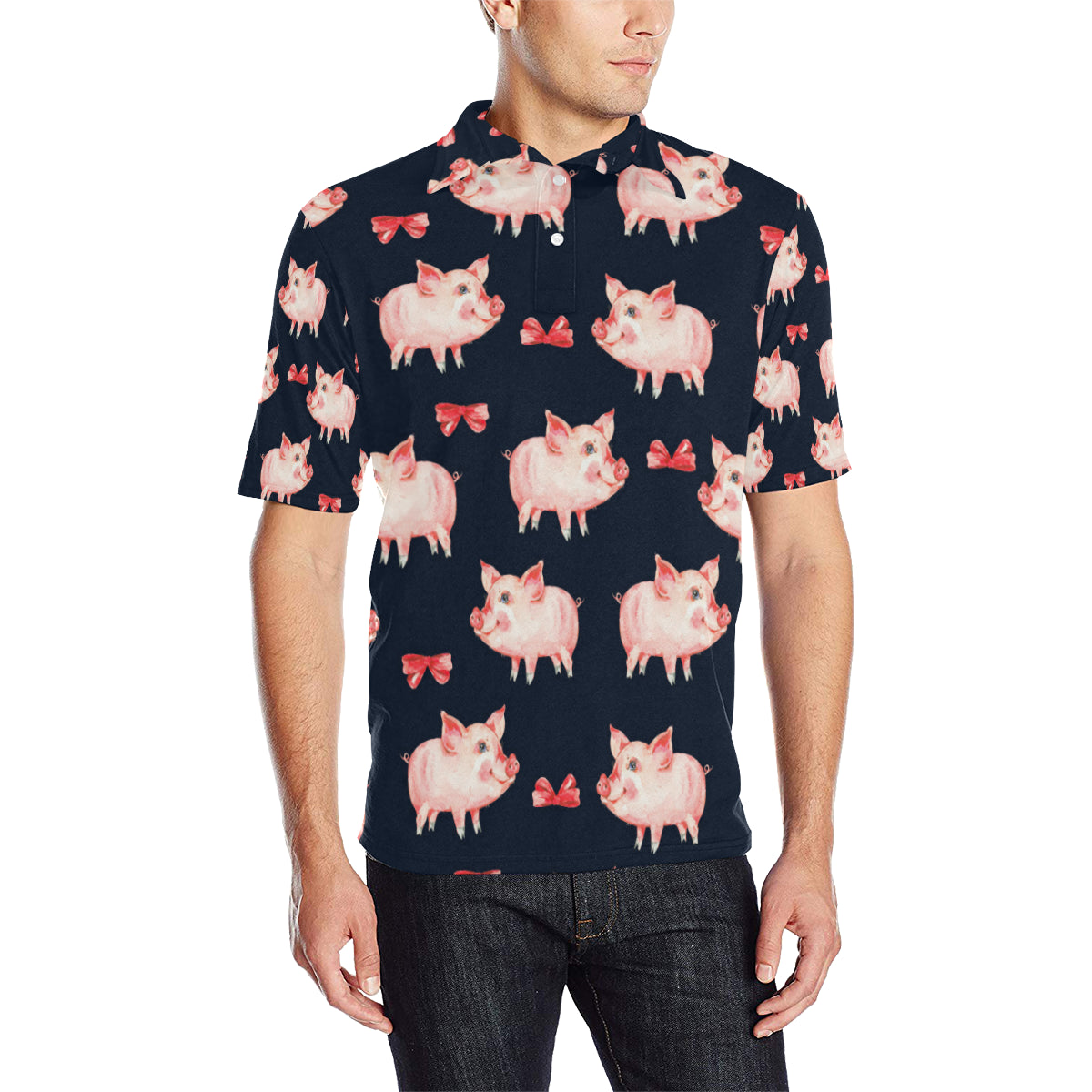 Pig Cute Pattern Print Design 02 Men Polo Shirt