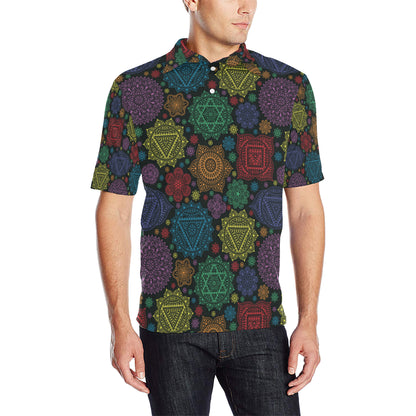 Chakra Mandala Print Pattern Men Polo Shirt