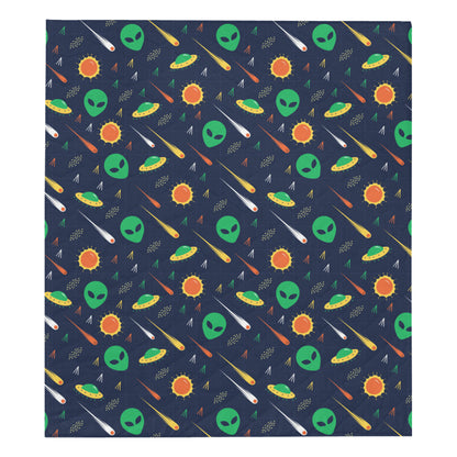 Alien UFO Pattern Print Design 05 Premium Quilt