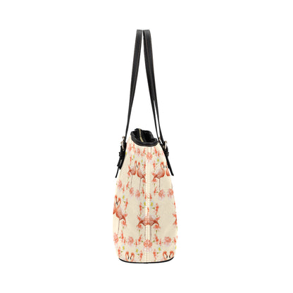 Flamingo Hibiscus Print Pattern Leather Tote Bag