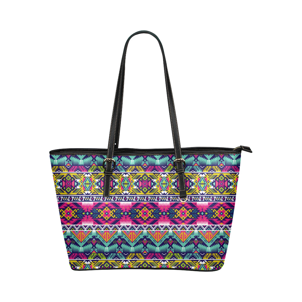 Indian Navajo Color Themed Design Print Leather Tote Bag