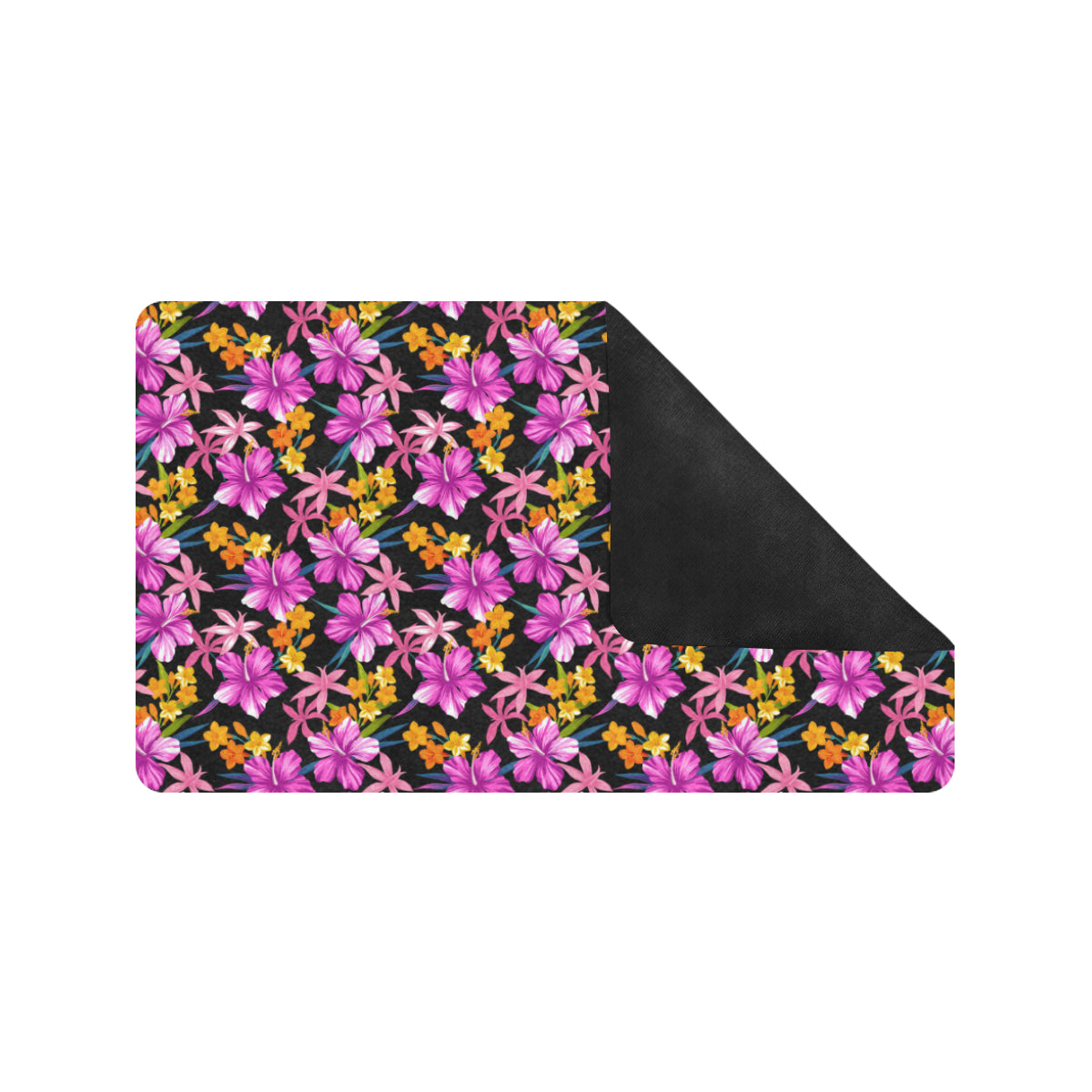 Tropical Folower Pink Hibiscus Print Rubber Doormat