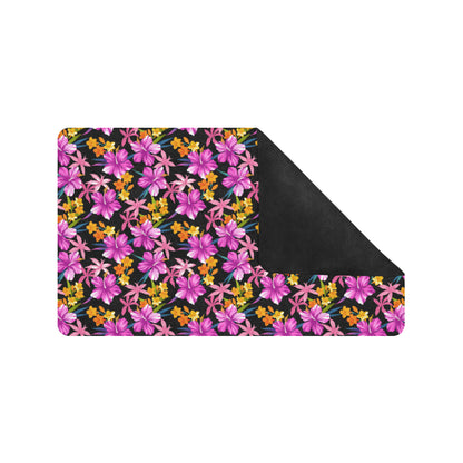 Tropical Folower Pink Hibiscus Print Rubber Doormat