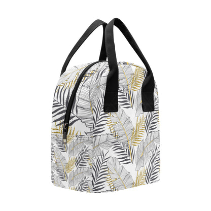 Gold Glitter Tropical Palm Leaves Insulated Lunch Bag