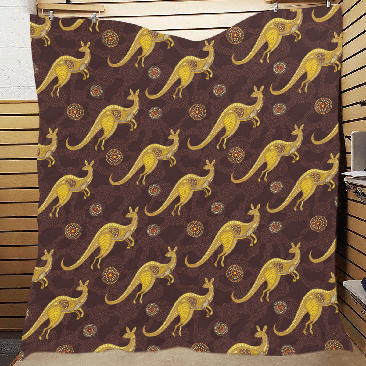 Kangaroos Aboriginal Pattern Print Design 08 Premium Quilt