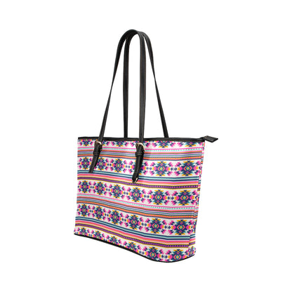 Indian Navajo Neon Themed Design Print Leather Tote Bag