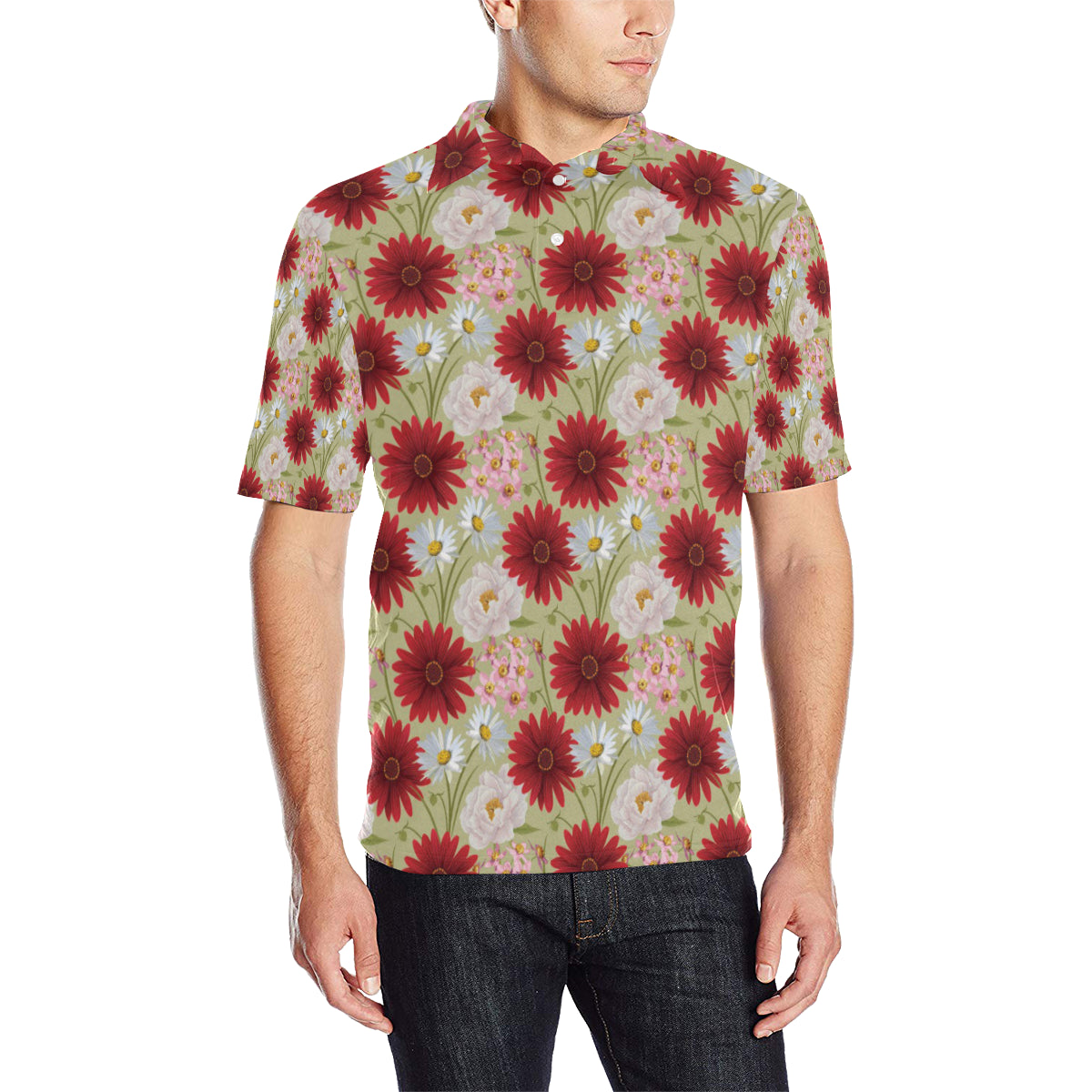 Gerberas Pattern Print Design GB07 Men Polo Shirt