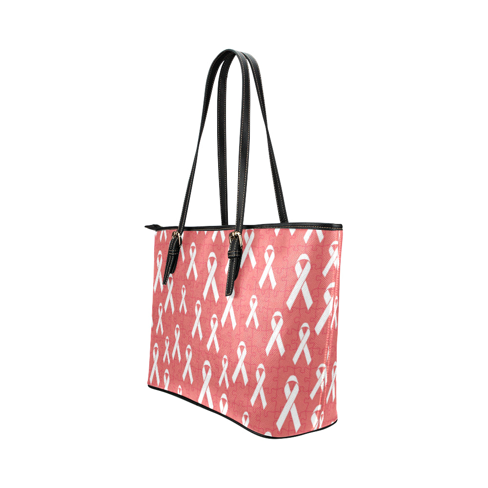 Autism Awareness Ribbon Design Print Leather Tote Bag