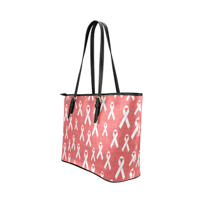 Autism Awareness Ribbon Design Print Leather Tote Bag