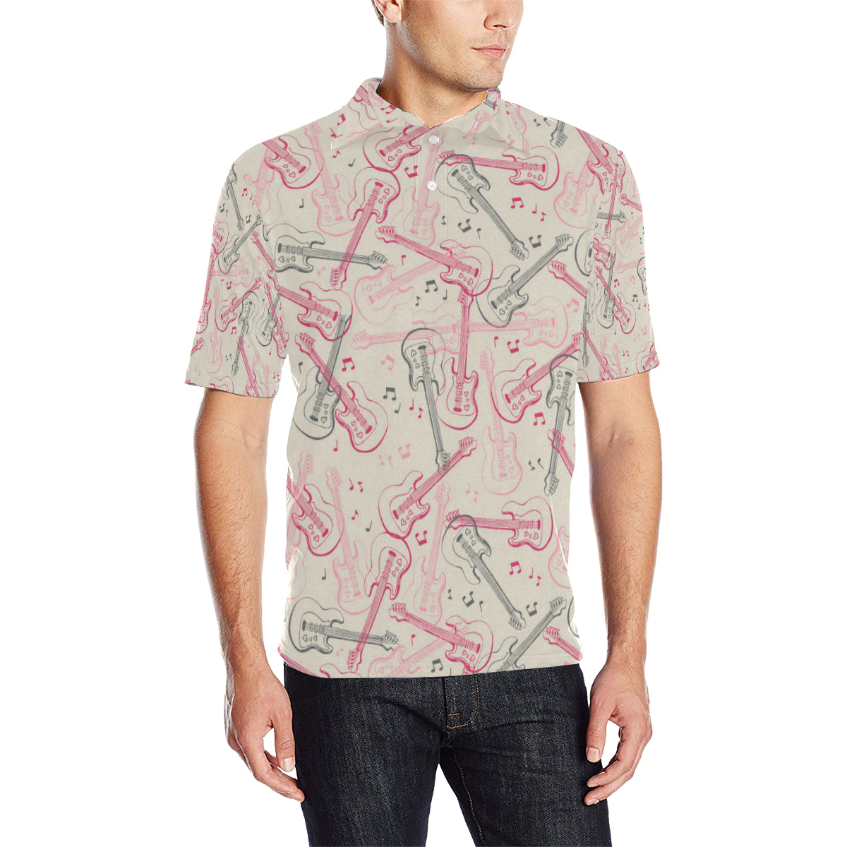 Bass Guitar Pattern Print Design 02 Men Polo Shirt