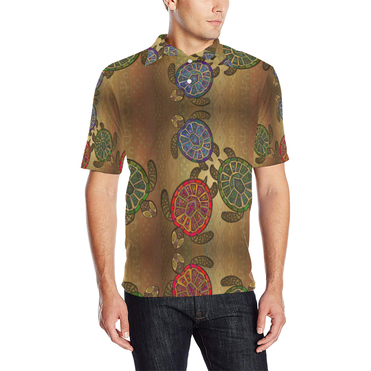 Sea Turtle Tribal Colorful Men Polo Shirt