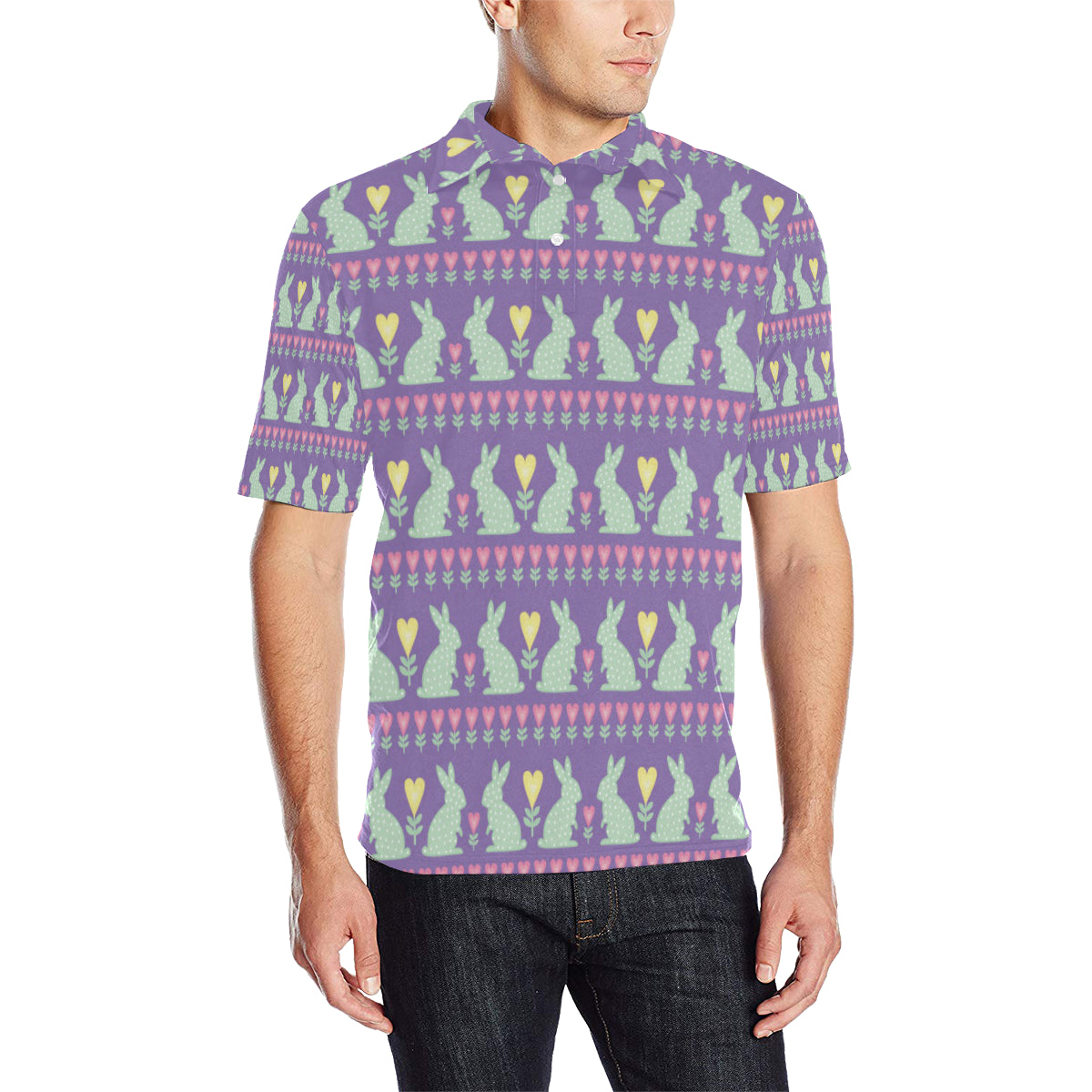Rabbit Pattern Print Design RB01 Men Polo Shirt