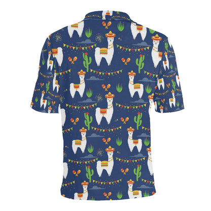 Llama Cactus Pattern Print Design 05 Men Polo Shirt