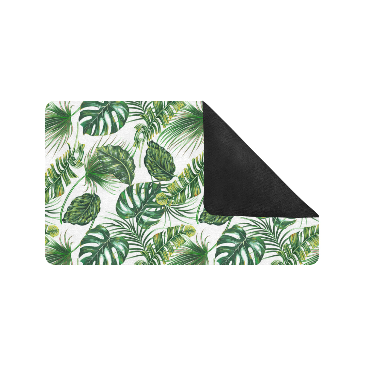 Green Pattern Tropical Palm Leaves Rubber Doormat