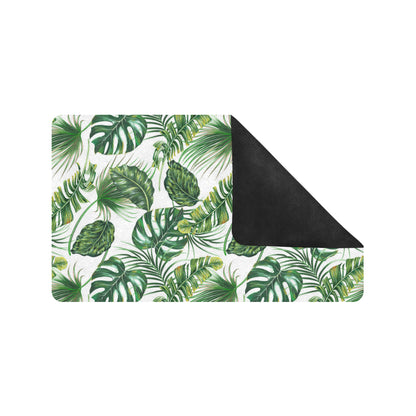 Green Pattern Tropical Palm Leaves Rubber Doormat