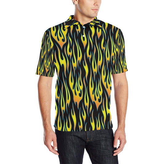 Flame Fire Yellow Pattern Men Polo Shirt