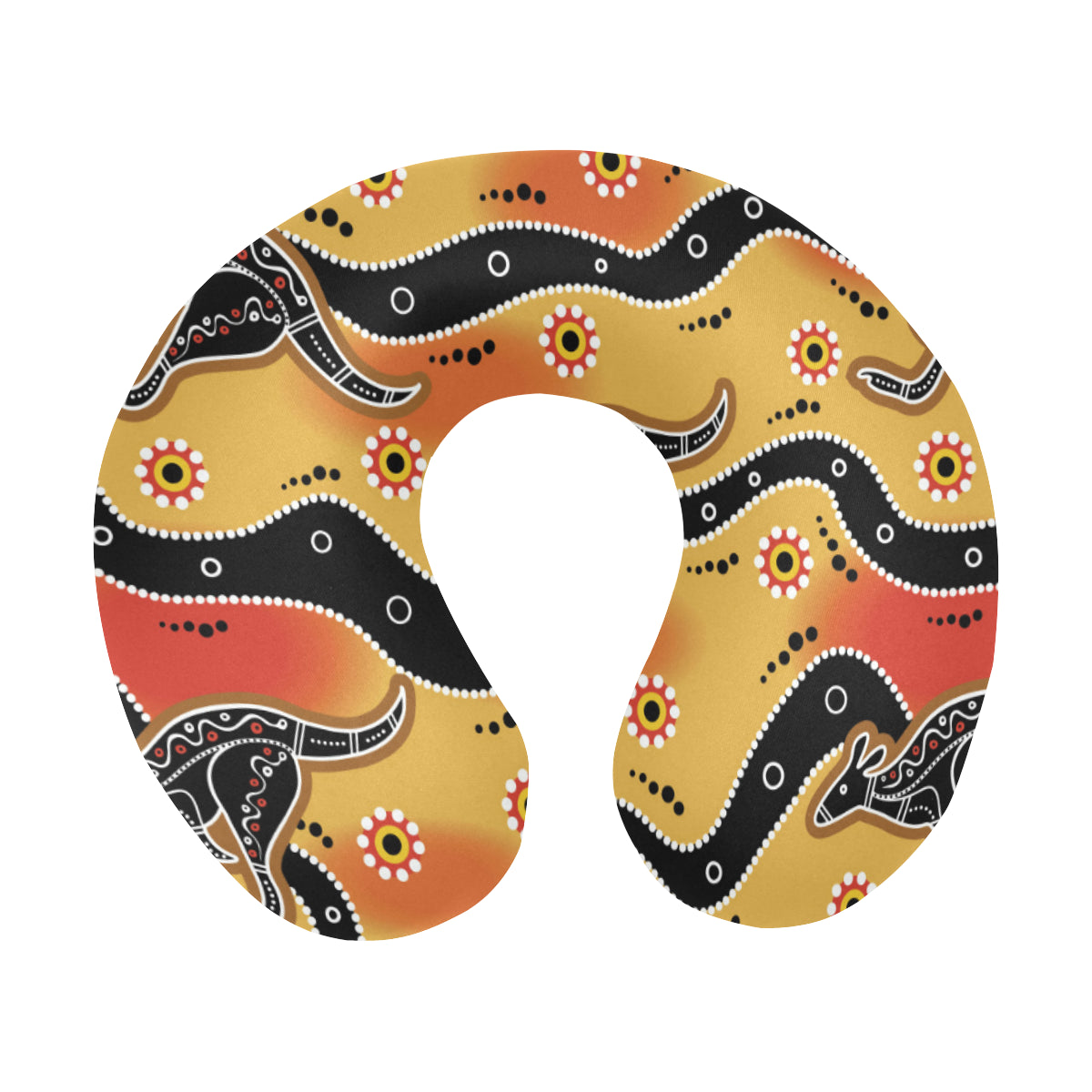 Kangaroos Aboriginal Pattern Print Design 06 U-Shaped Travel Neck Pillow