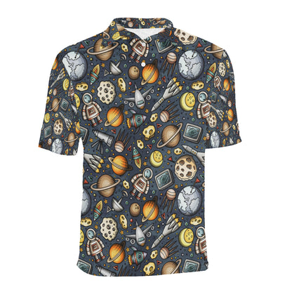 Space Pattern Print Men Polo Shirt