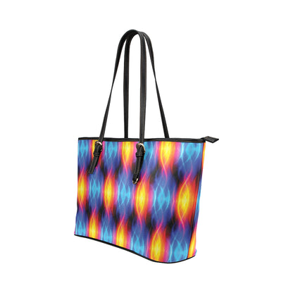 Flame Fire Blue Design Print Leather Tote Bag