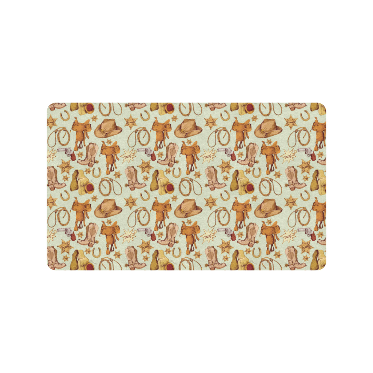 Western Cowboy Design Pattern Rubber Doormat