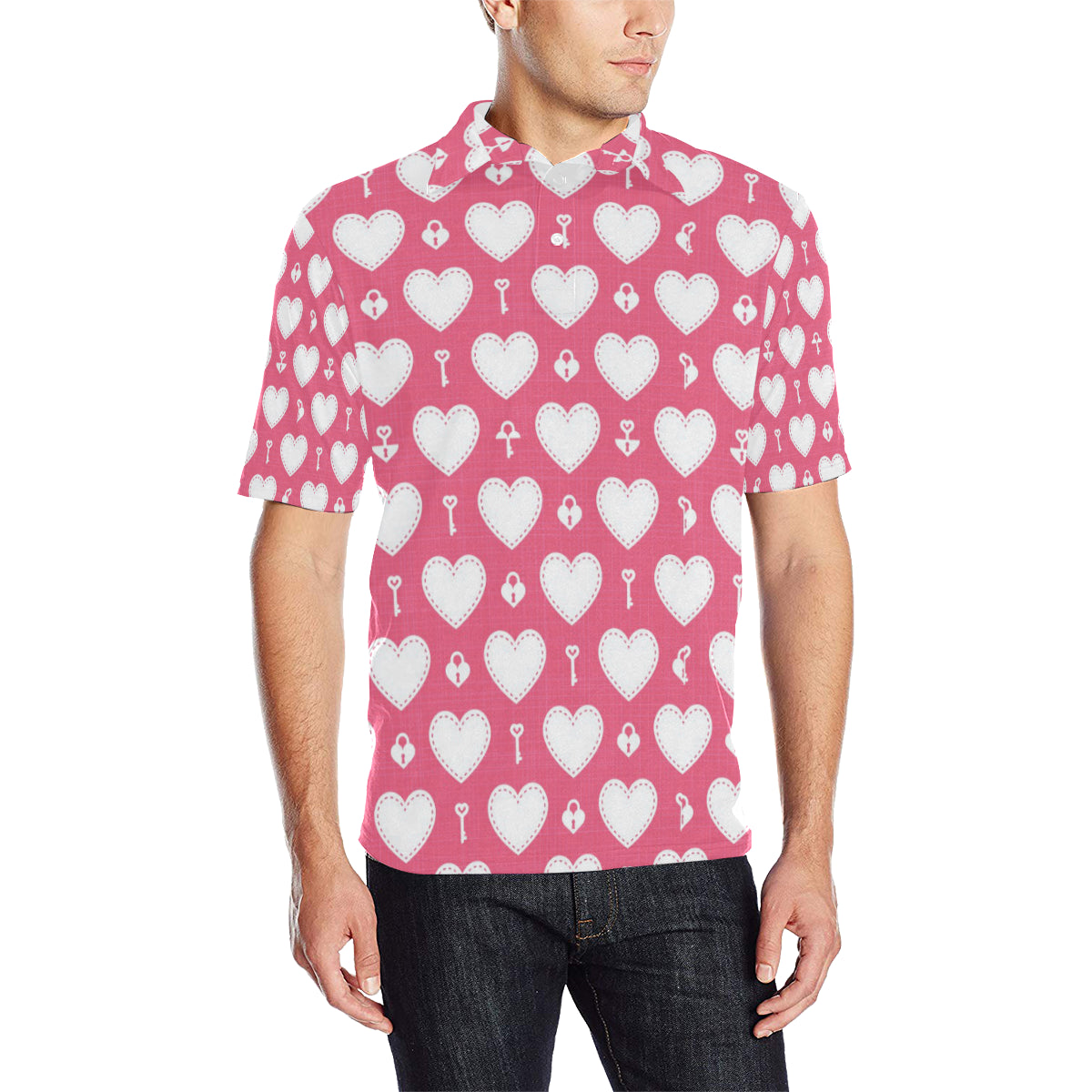 Heart Key Pattern Print Design HE09 Men Polo Shirt