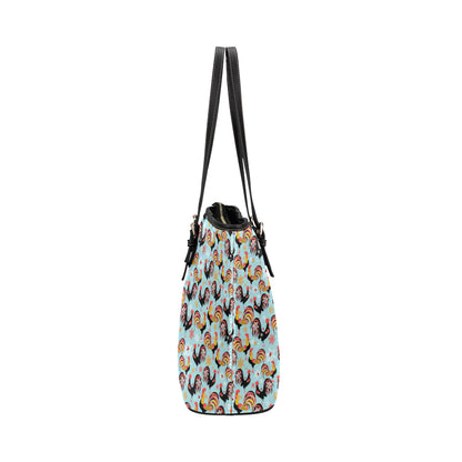 Rooster Themed Design Leather Tote Bag