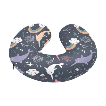Narwhal Pattern Print Design 01 U-Shaped Travel Neck Pillow
