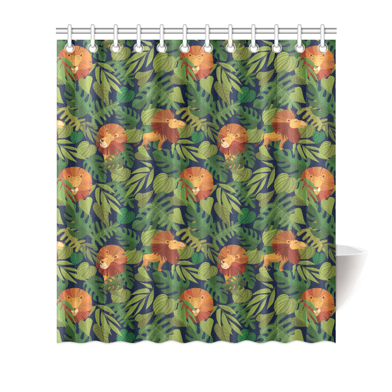 Lion Jungle Pattern Print Design 05 Shower Curtain