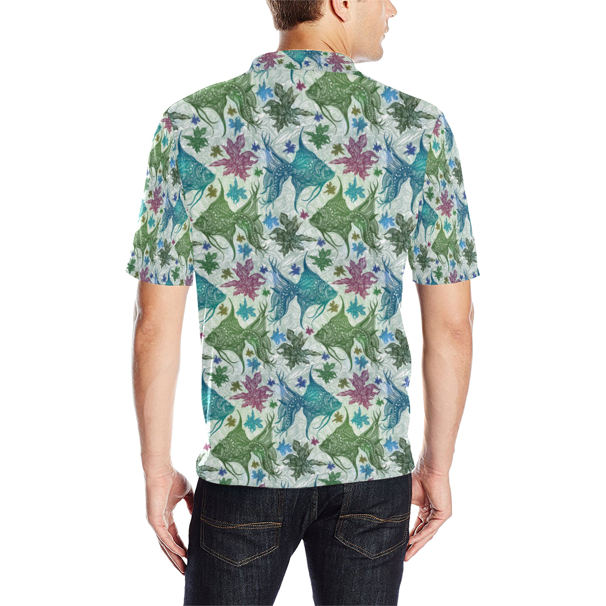 Angelfish Tribal Pattern Print Design 01 Men Polo Shirt
