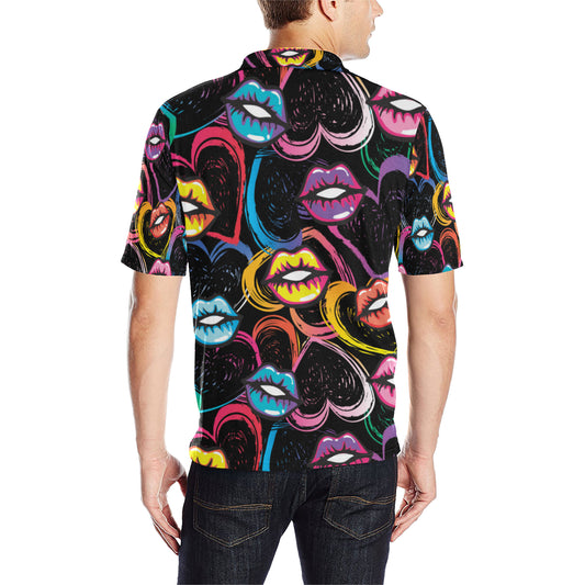Pop Art Lip Pattern Print Design A03 Men Polo Shirt