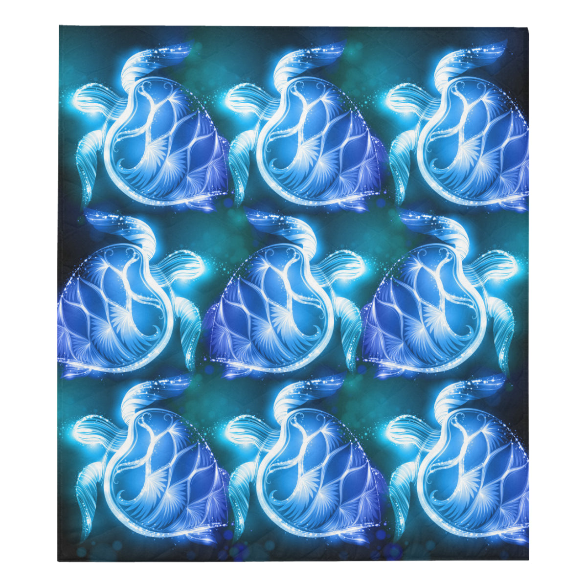 Blue Neon Sea Turtle Print Premium Quilt
