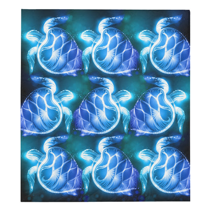 Blue Neon Sea Turtle Print Premium Quilt