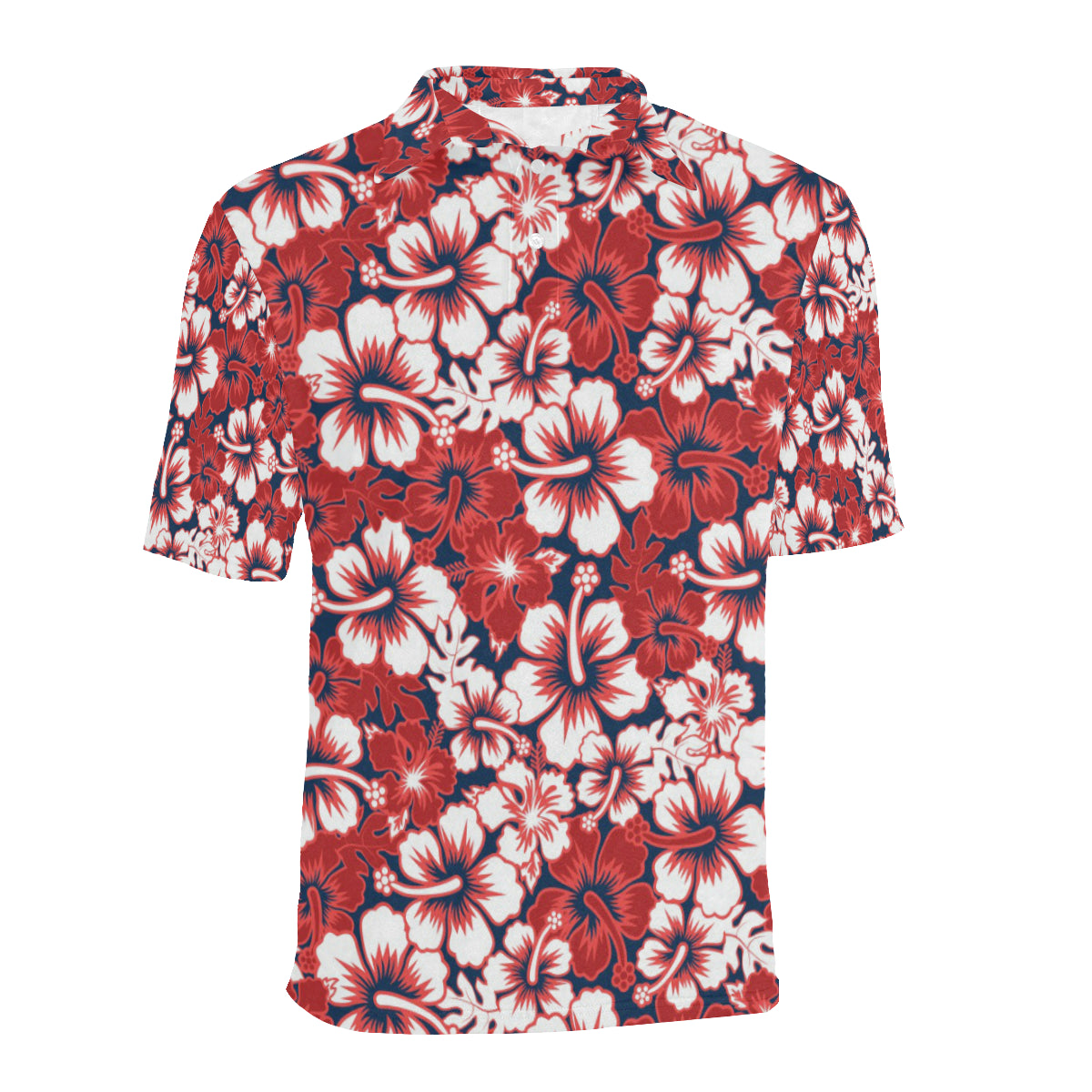 Red Hibiscus Pattern Print Design HB01 Men Polo Shirt