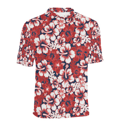 Red Hibiscus Pattern Print Design HB01 Men Polo Shirt