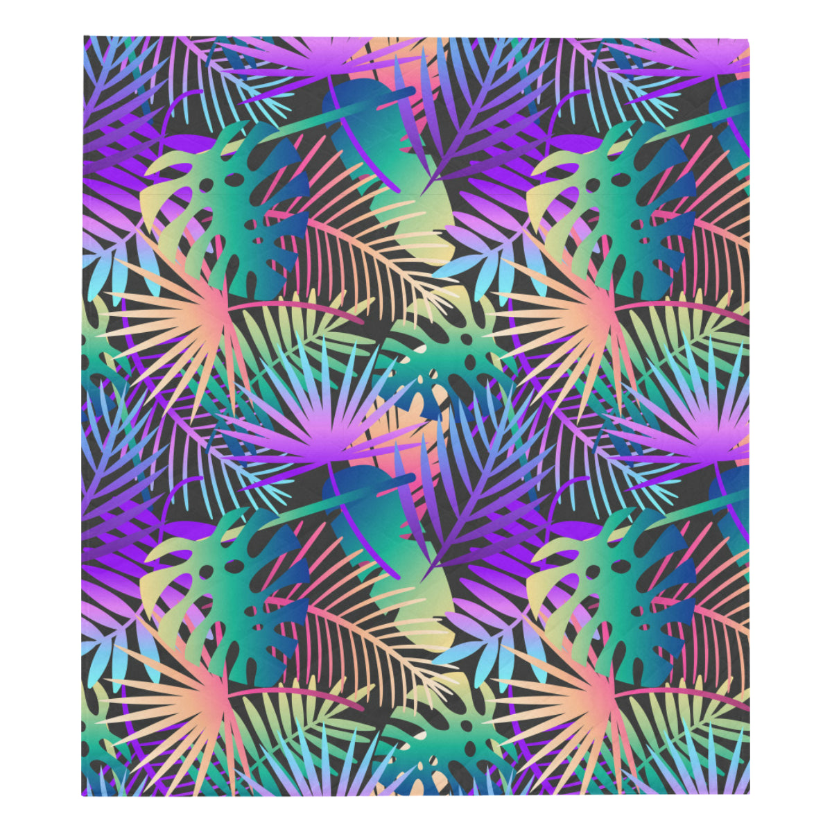 Neon Flower Tropical Palm Leaves Premium Quilt
