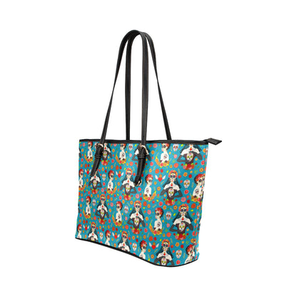 Day of the Dead Old School Girl Design Leather Tote Bag