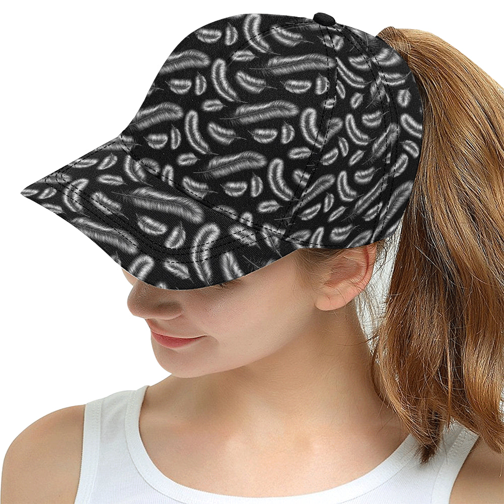 Feather Black White Design Print Snapback Cap
