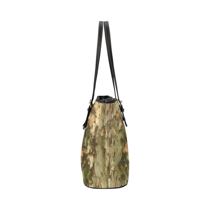 Camo Realistic Tree Texture Print Leather Tote Bag