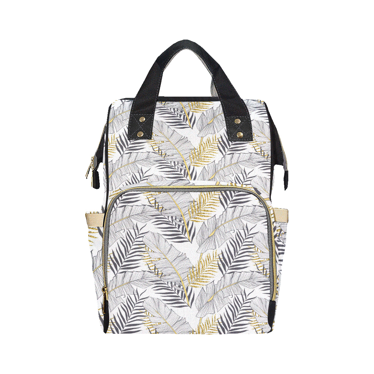 Gold Glitter Tropical Palm Leaves Diaper Bag Backpack