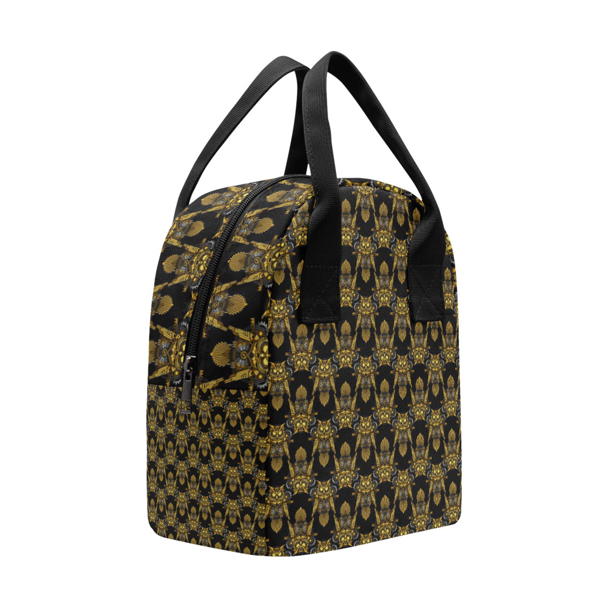 Steampunk Gold Owl Design Themed Print Insulated Lunch Bag