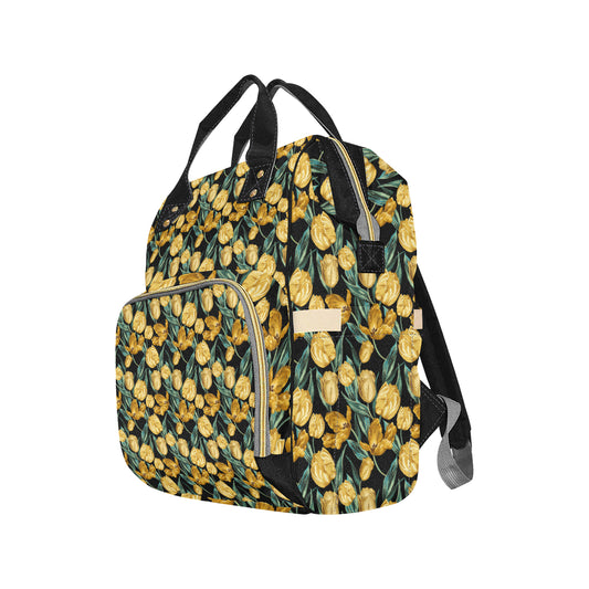Elegant Yellow Tulip Print Diaper Bag Backpack