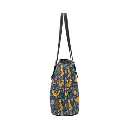 Fox Cute Jungle Print Pattern Leather Tote Bag
