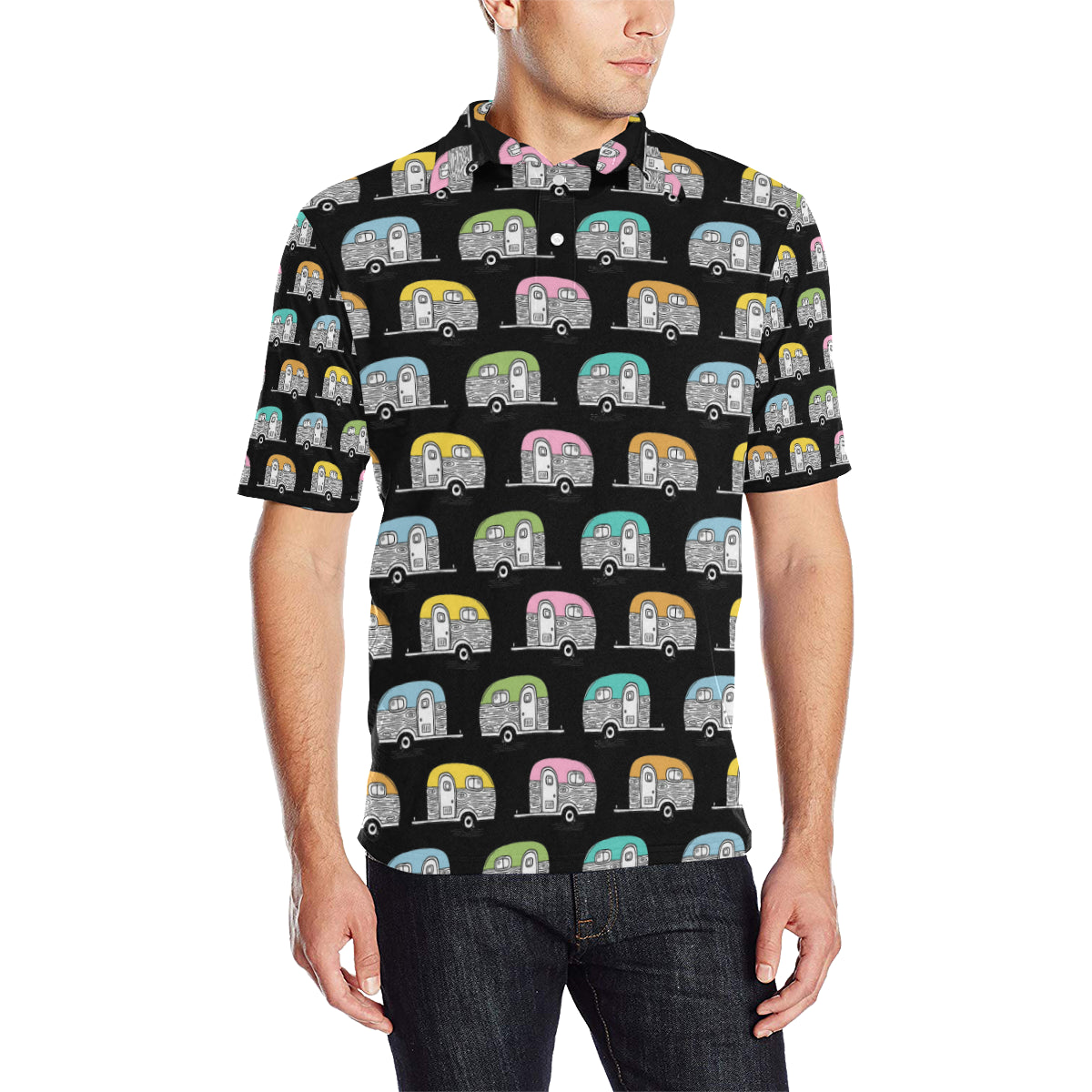 Camper Pattern Camping Themed No 2 Print Men Polo Shirt