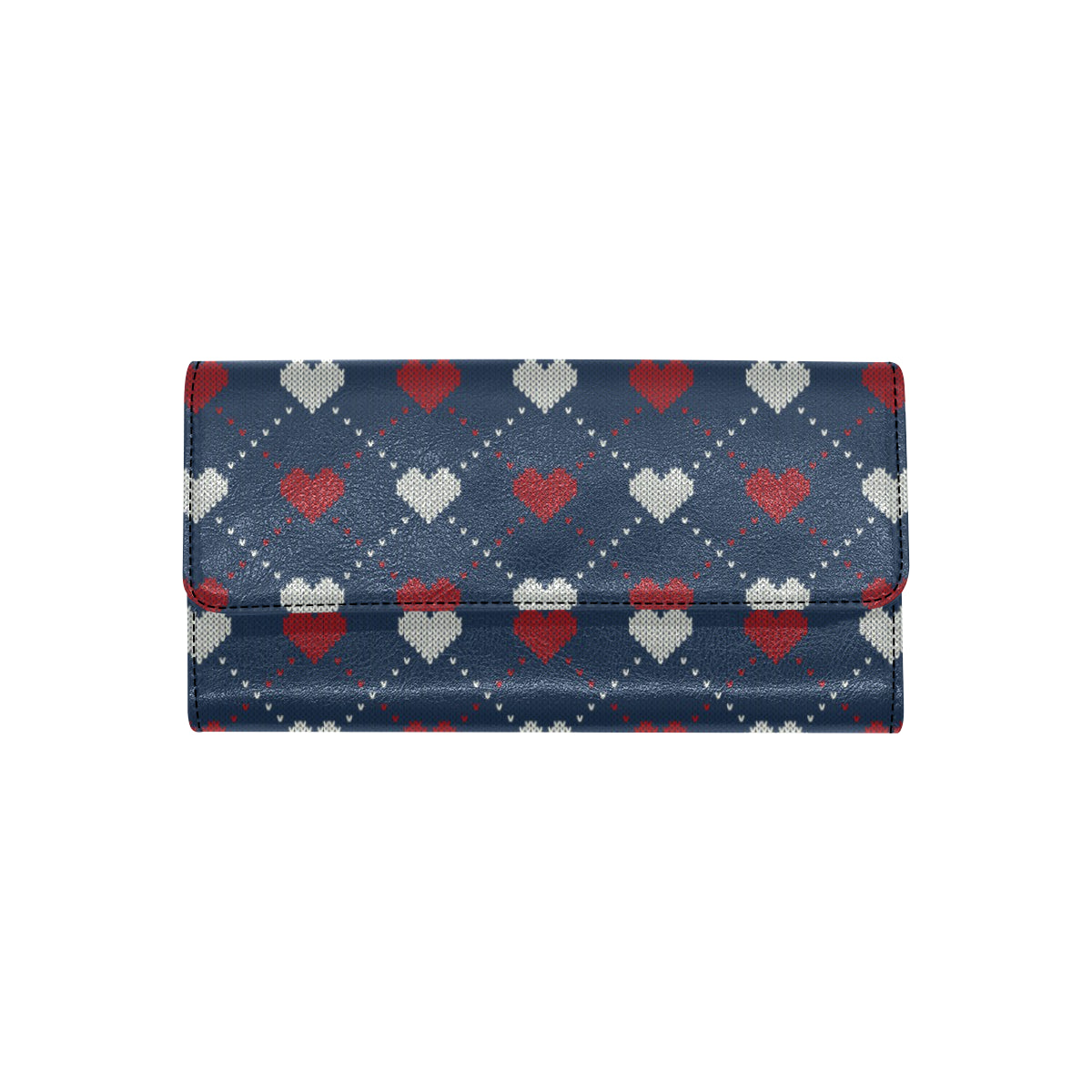 Heart Knit Pattern Print Design HE05 Women's Trifold Wallet